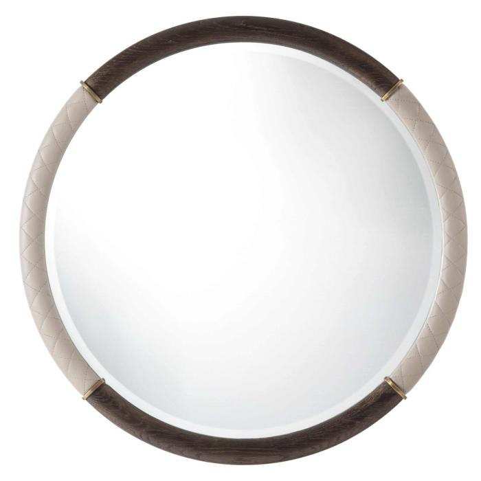 Theodore Alexander Round Wall Mirror Devona in Leather 1