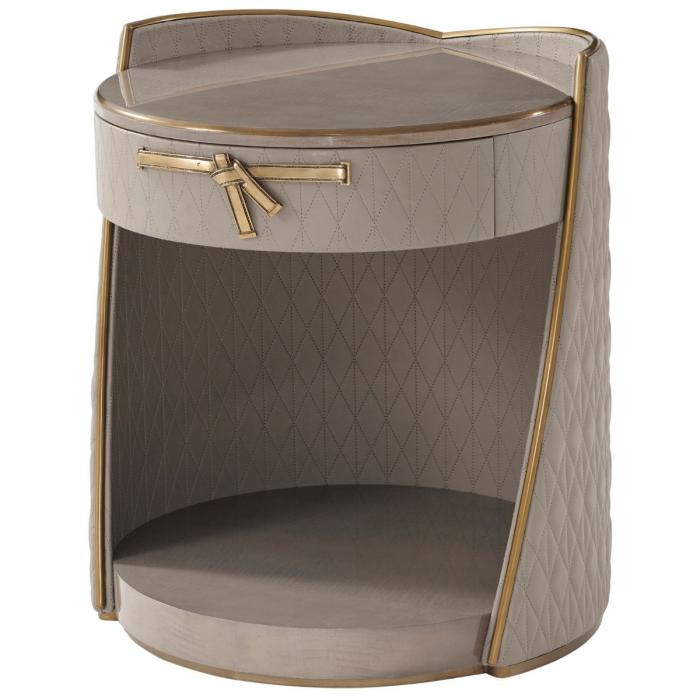 Theodore Alexander Iconic Round Bedside Table in Leather 1