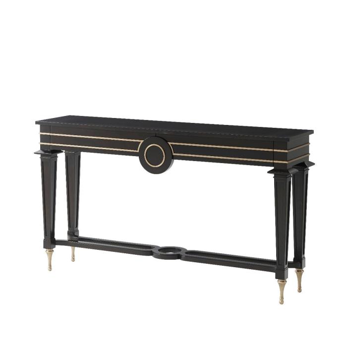 Theodore Alexander Console Table Mid Century with Brass Peg Feet 1