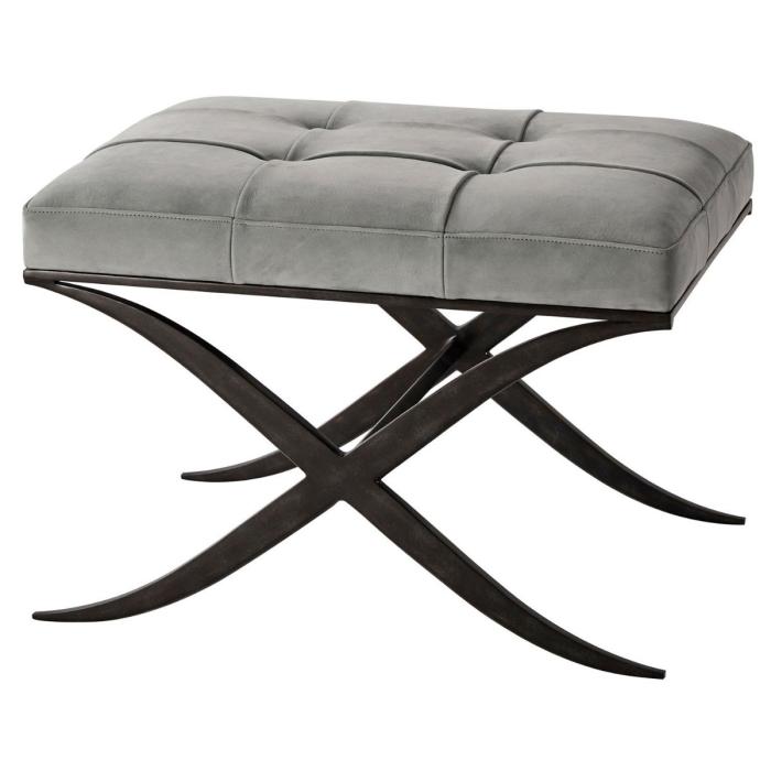 Theodore Alexander X-S Ottoman in Grey Leather 1
